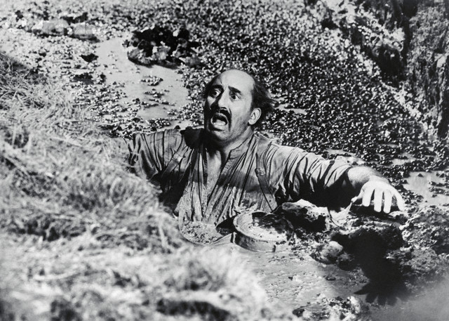 Man Sinking In Quicksand In Movie Scene Garden Path